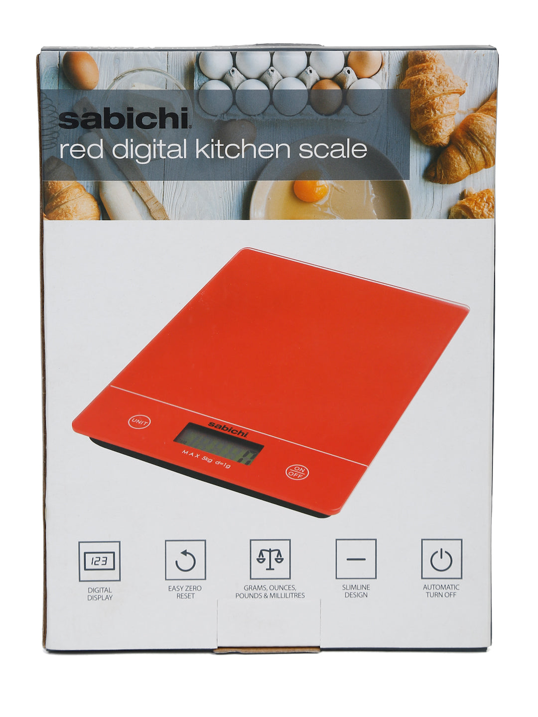 Sabichi Stainless Steel Digital Kitchen Weighing Scale, Multi-purpose Electronic Food Weight machine for Diet, Health and Fitness, 5 kg Capacity, LCD Display for Measuring fruits & Vegetables (Red) - pengessentials