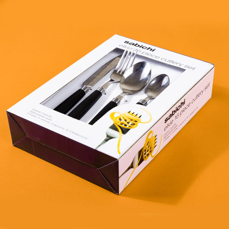 Sabichi Elkie 16-Piece Cutlery Set, Black | Quality Food Grade Stainless Steel | 4 x Table Knives, 4 x Table Forks, 4 x Table Spoons & 4 x Tea Spoons