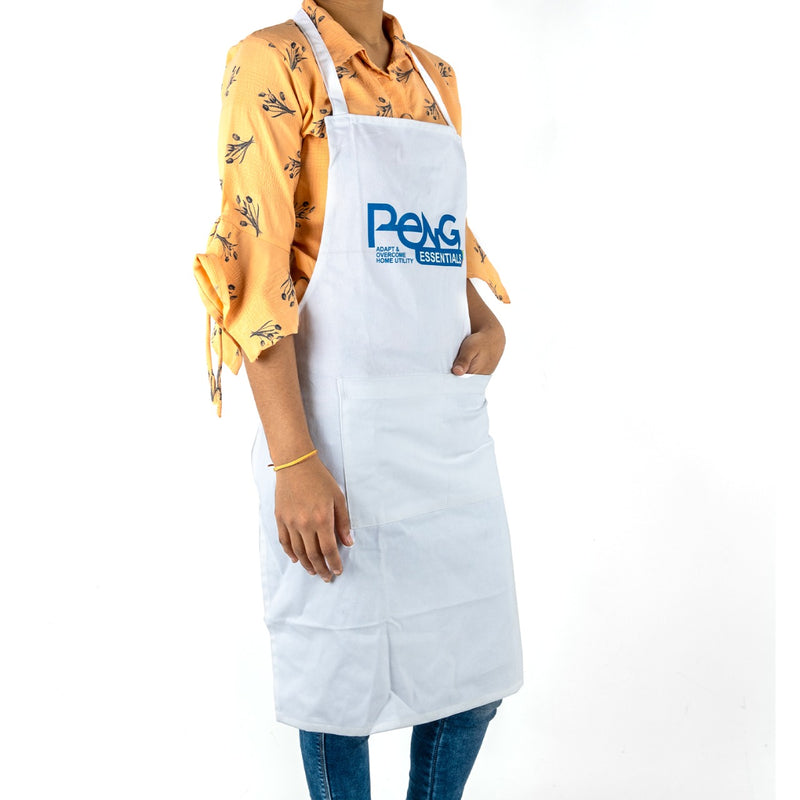 Peng Essentials Kitchen Cooking Two Pockets Apron with Adjustable Neck Strap, Extended Waist Ties, White